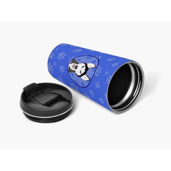 Siberian Husky Black and White #3  Stainless Steel 16 oz  Tumbler, Blue